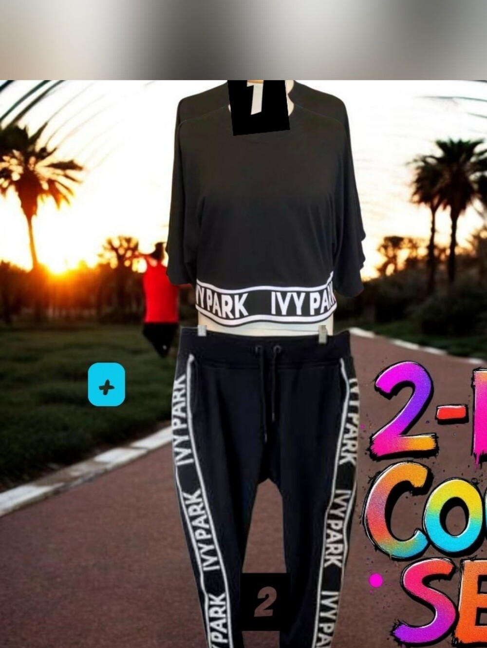 Ivy Park Beyonce 2 Piece Coord Set Crop Top Sweatpants Joggers Black White Small